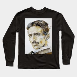 NIKOLA TESLA watercolor portrait .2 Long Sleeve T-Shirt